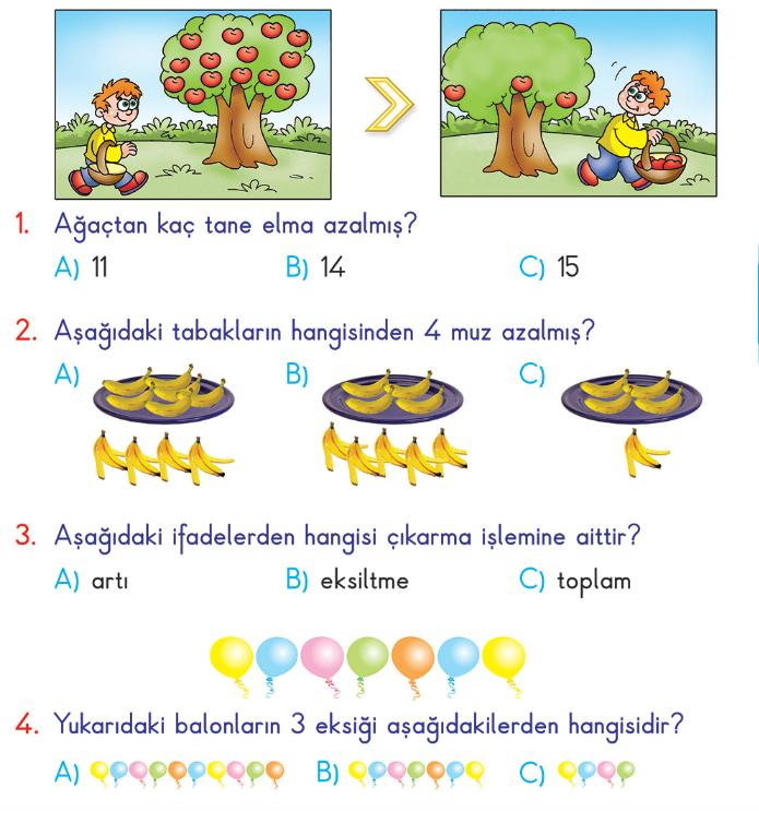 1. Sınıf Matematik - Çıkarma İşlemi - Konu Testi - 1. Sınıf Matematik