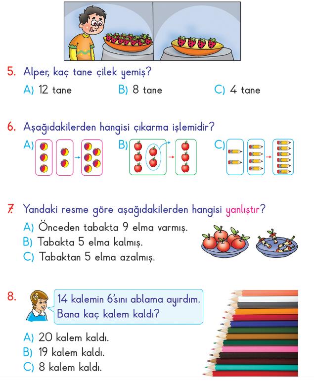 1. Sınıf Matematik - Çıkarma İşlemi - Konu Testi - 1. Sınıf Matematik