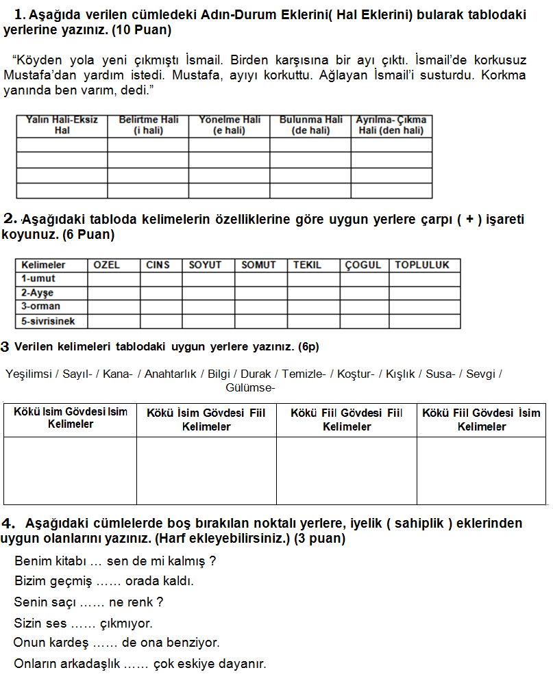 6. Sınıf Türkçe 2. Dönem 1. Yazılı Soruları ve Cevapları (2016 - 5) - 6